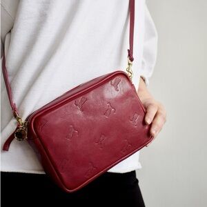 Clare V Midi Sac oxblood leather with tigers imprinted crossbody bag RARE